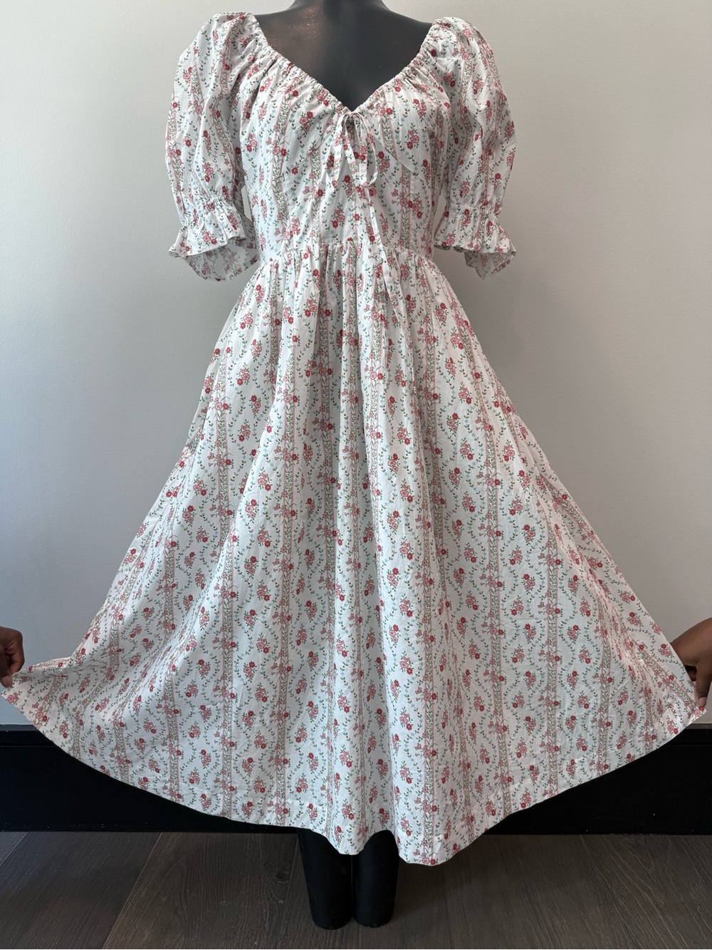 Hill House White Midi Dress with Pink Floral Print